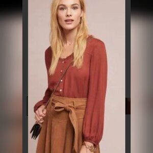 Anthropologie Boho Dolan Left Coast Marilyn Top Balloon Sleeve Blouse Rust Sz S